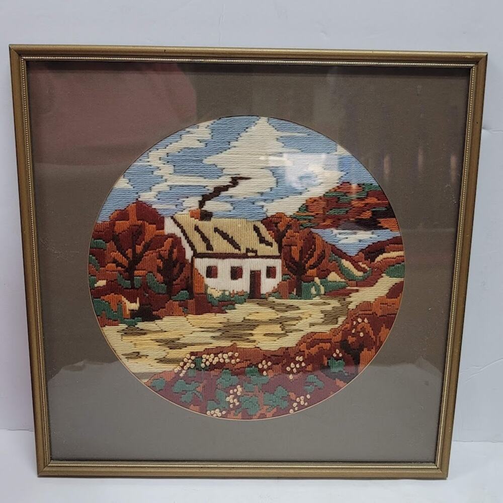 Autumn in Ireland Needlepoint Framed Matted Handcrafted Yarn Completed Handmade